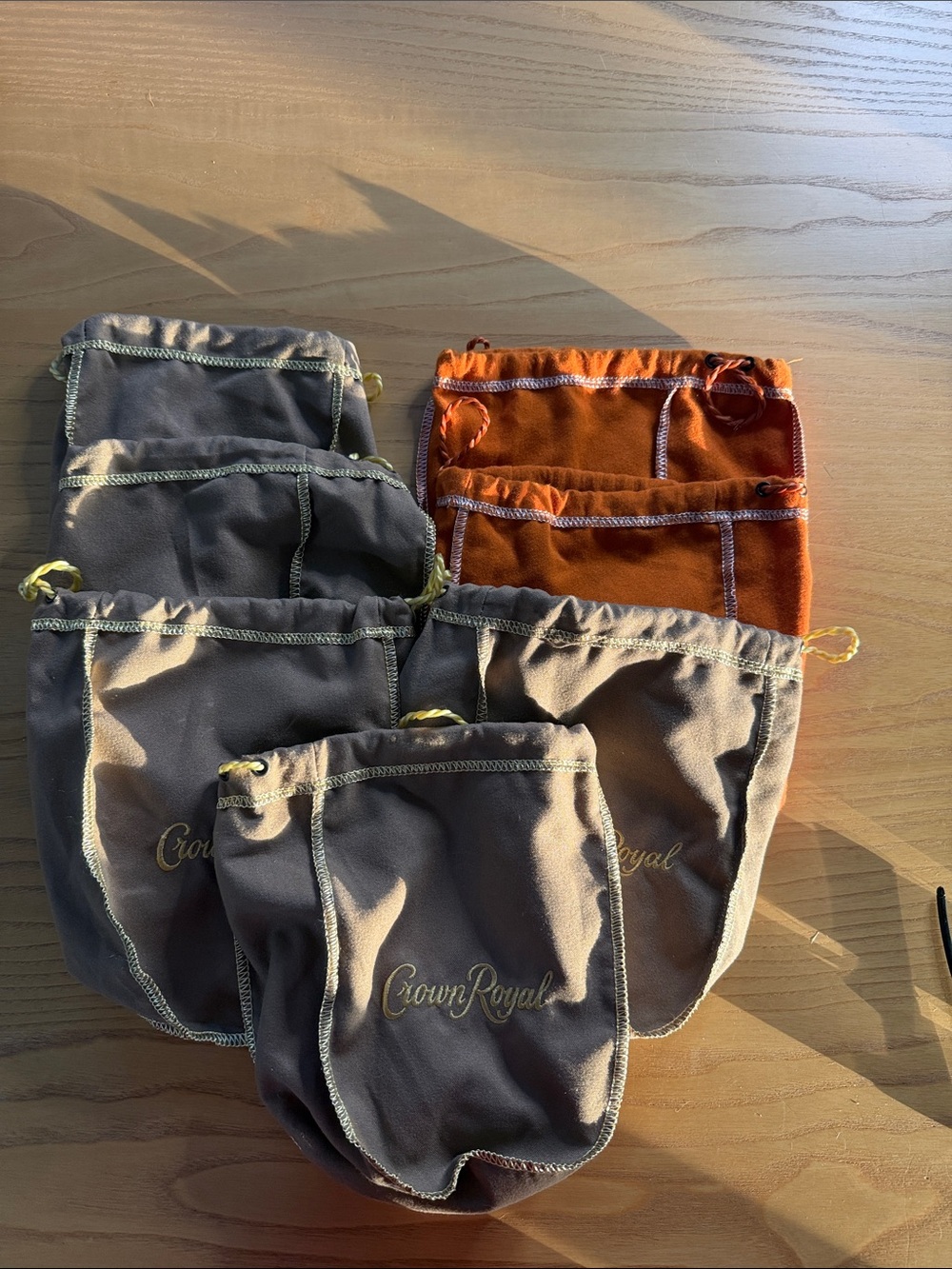 Crown Royal Velvet Drawstring Pouch Set - Gray and Orange 7 bags in total